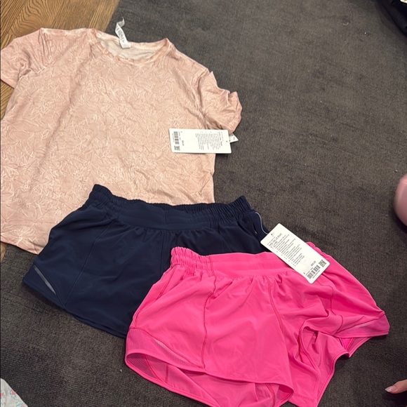 Pink Textured Tee and Two Pairs of Shorts